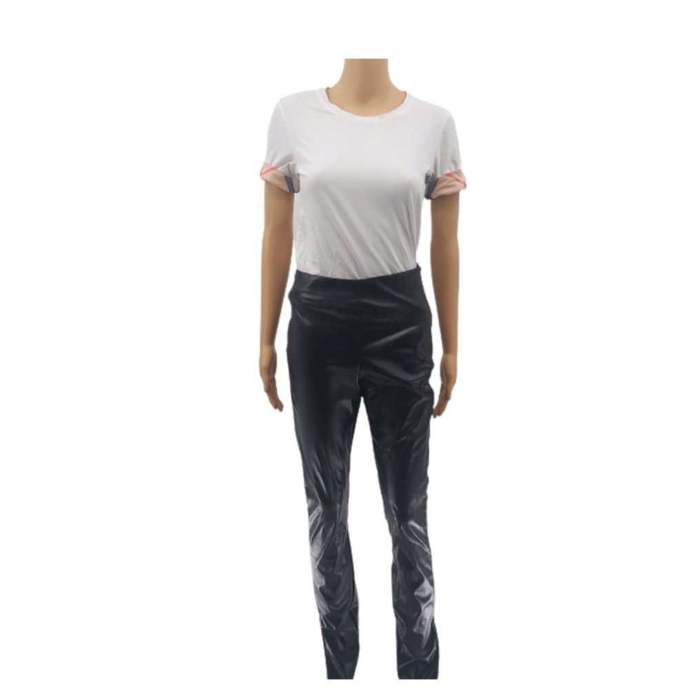 Burberry White Stretch Cotton Nova Check Sleeve Tee (Size S P)